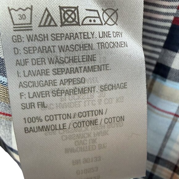 Joan Rivers Madras Shirt Size Medium Blue Plaid Womens Top Preppy Patchwork QVC - Picture 8 of 8